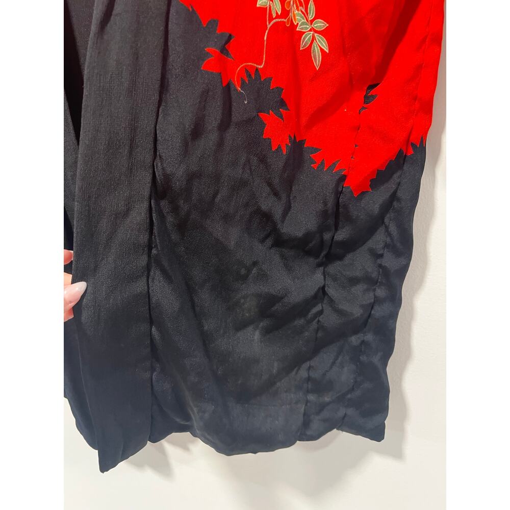Vintage Japanese Silk Kimono Red Black Floral Large JL - Picture 4 of 16